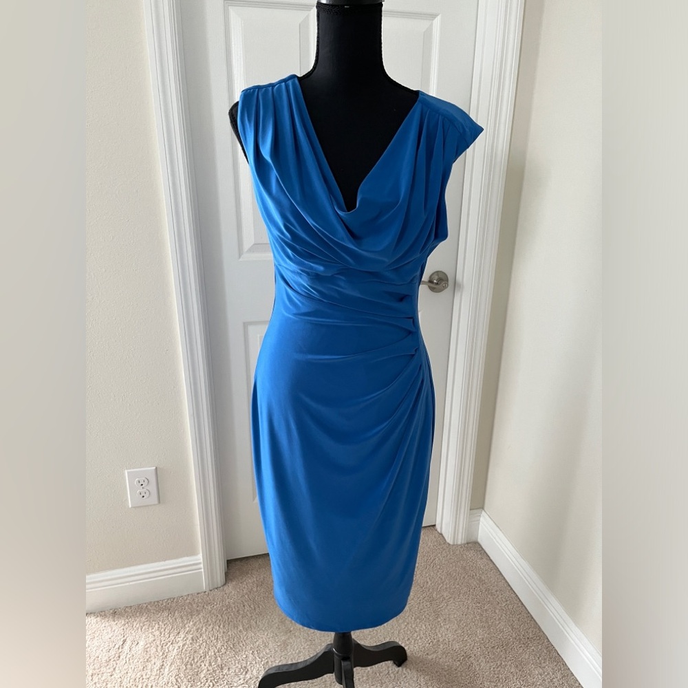Lauren Ralph Lauren Cowl Neck Dress in Bright Blue